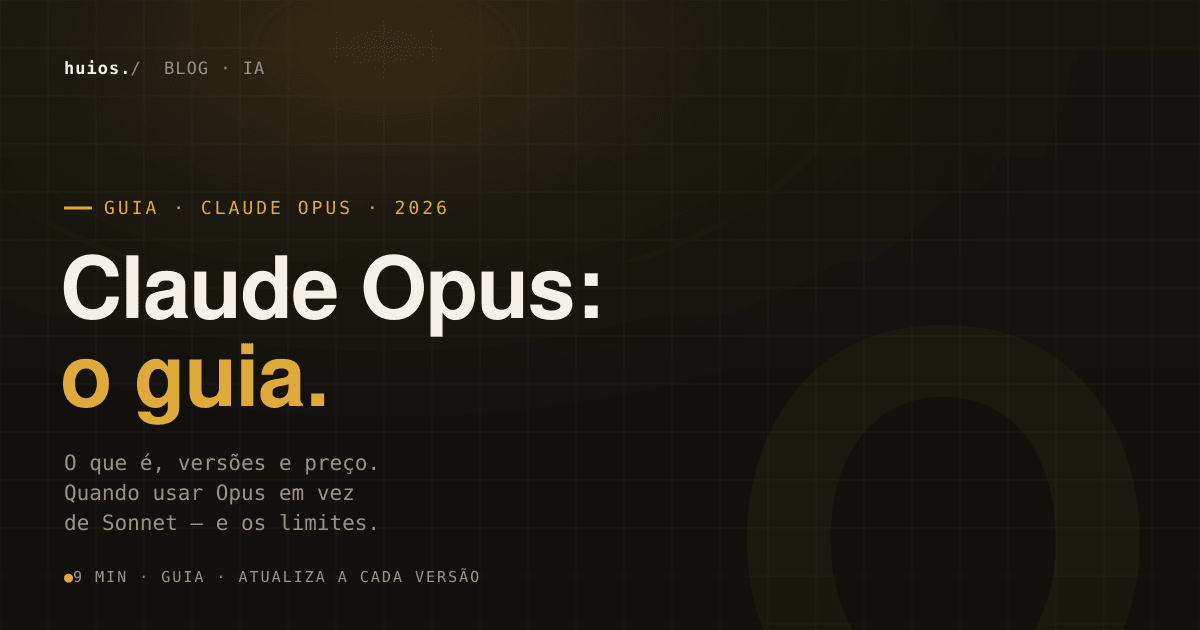 Hero do guia Claude Opus: o que é, versões e preço — estilo editorial Huios