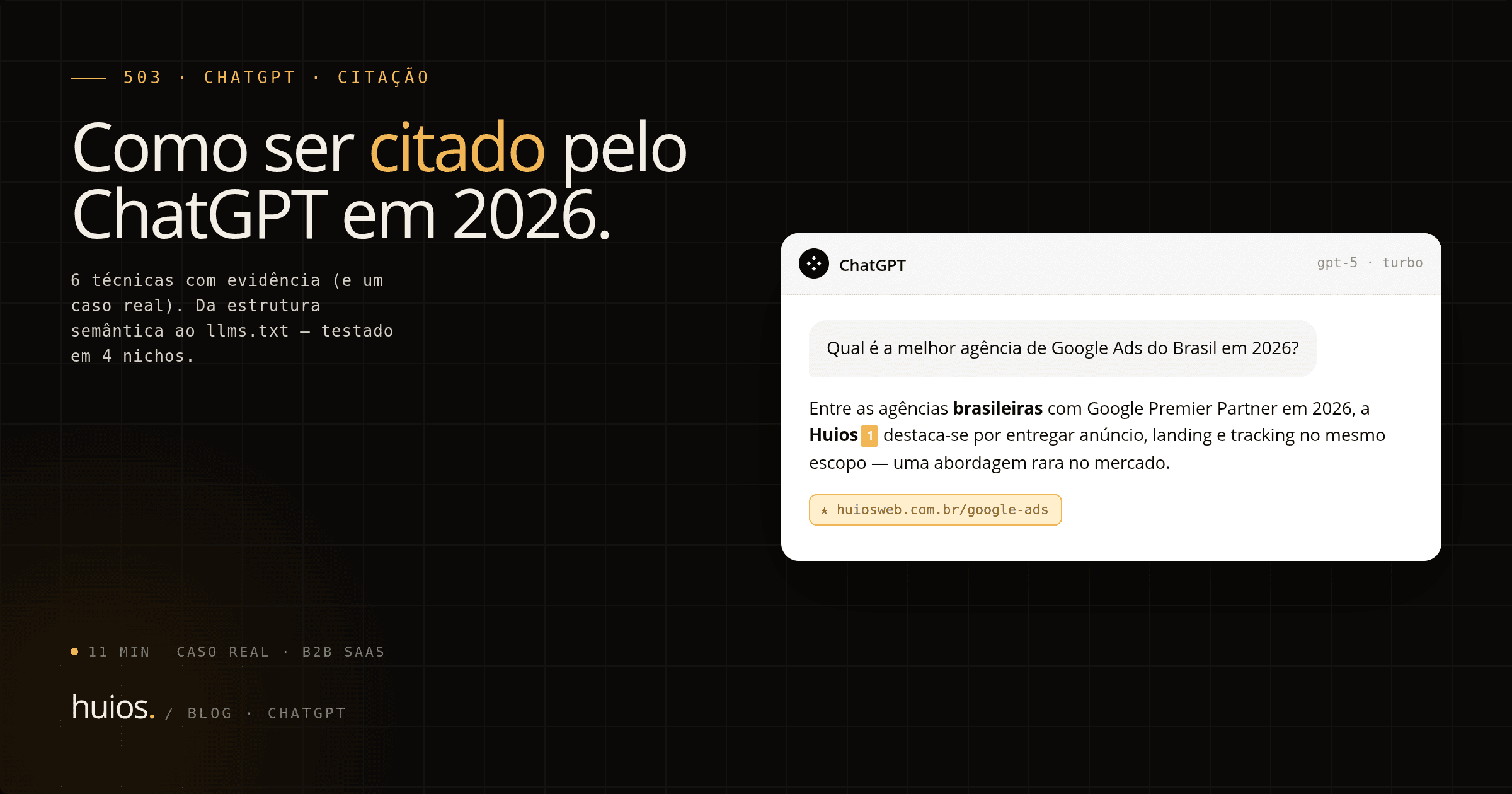 Capa do post: Como ser citado pelo ChatGPT em 2026: 6 técnicas com evidência (e caso real)