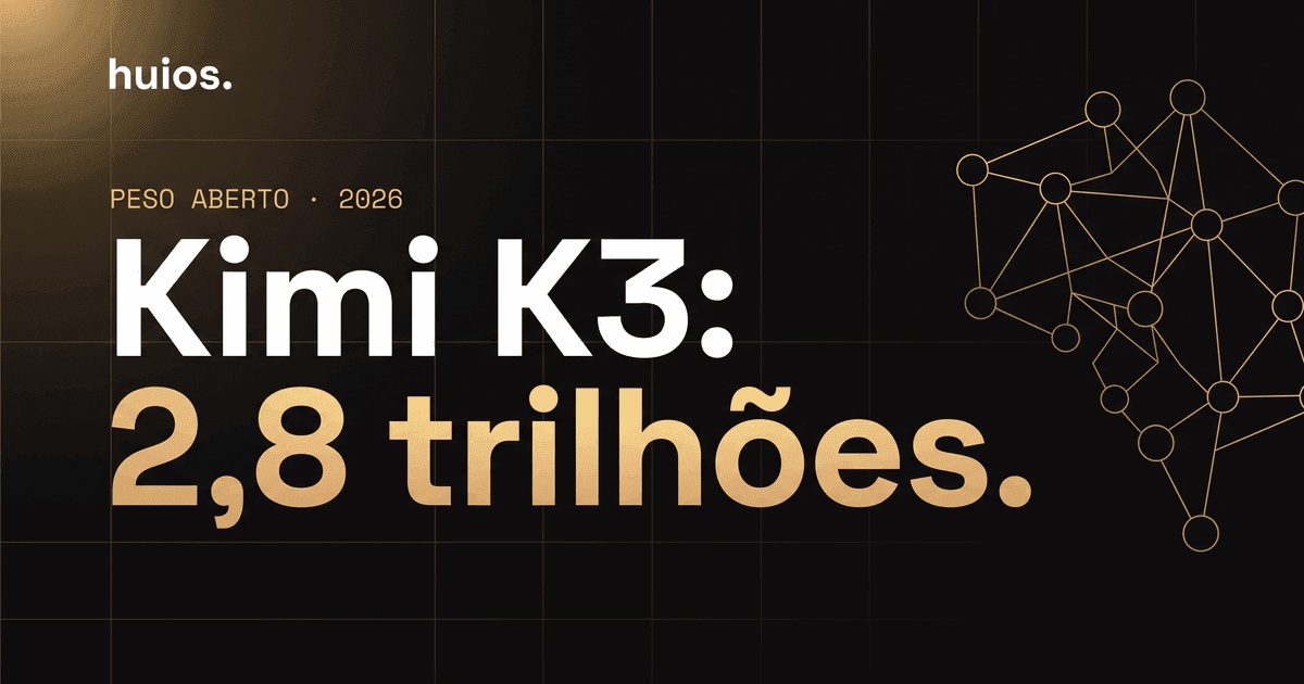 Capa do post sobre o Kimi K3: arte editorial escura com grade dourada, título em duas linhas e uma constelação de nós conectados desenhada em traço dourado à direita