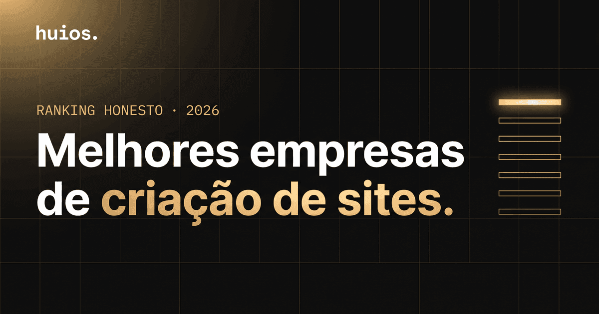 Capa do post Melhores empresas de criação de sites: fundo escuro com grid dourado, headline do título e ranking de sete barras douradas com a primeira em destaque