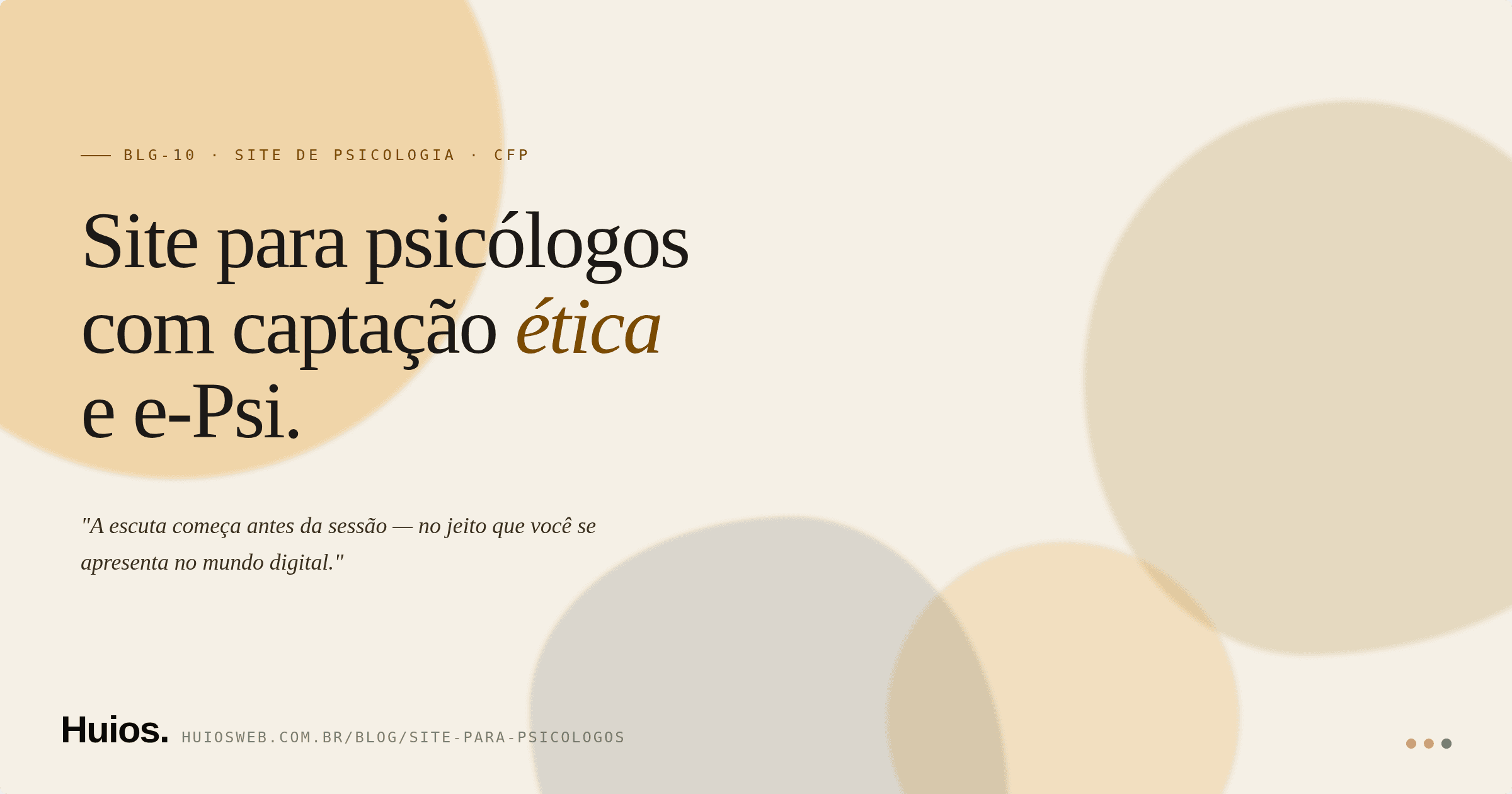 Cover editorial introspectivo com três formas orgânicas grandes sobrepostas em soft-light blending — paleta dusty rose, sage suave e cream warm — sem ícones de cérebro ou cabeça, título em serif humanista deep plum centralizado-esquerda