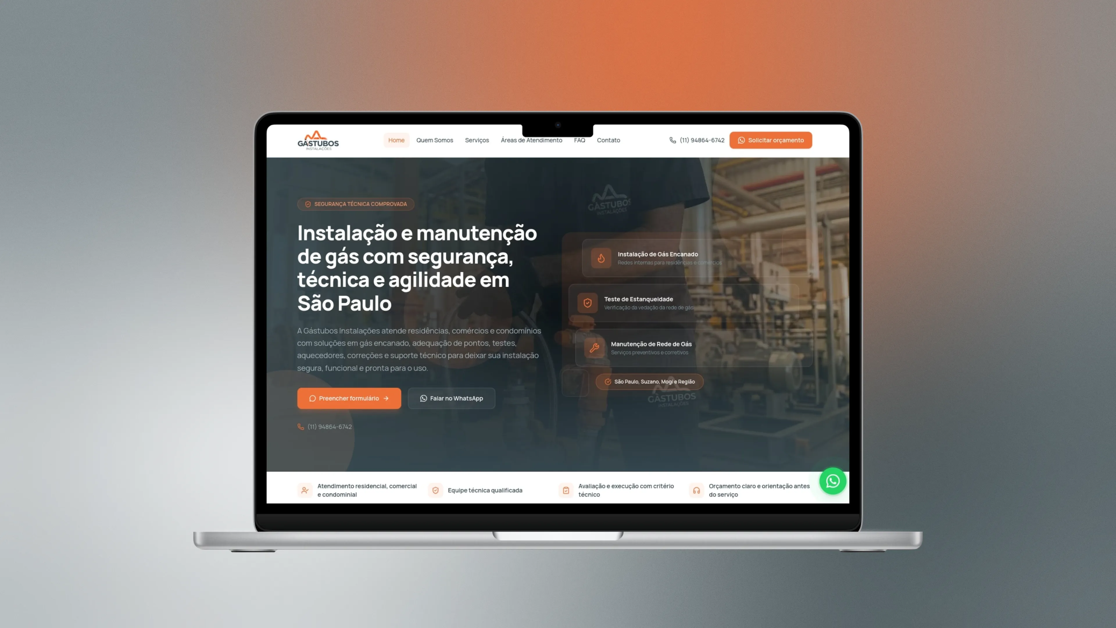 Screenshot do projeto Gástubos Instalações