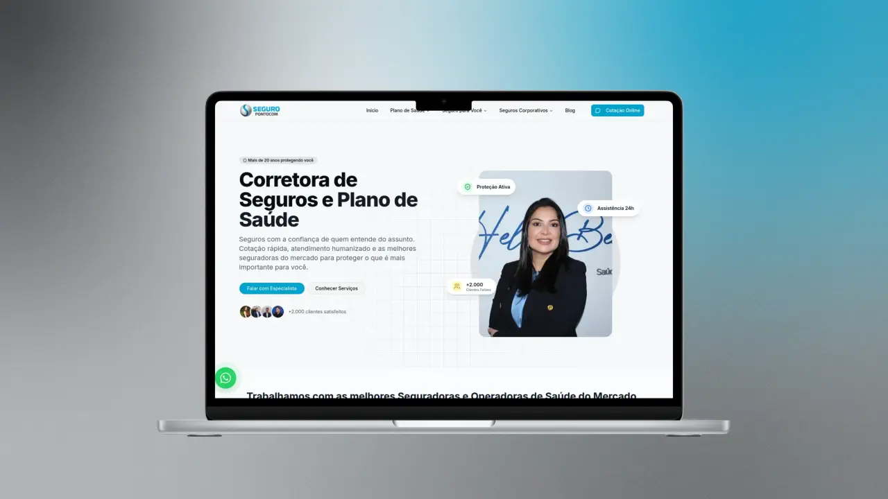Site da Seguro Ponto Com criado pela Huios — corretora de seguros e planos de saúde